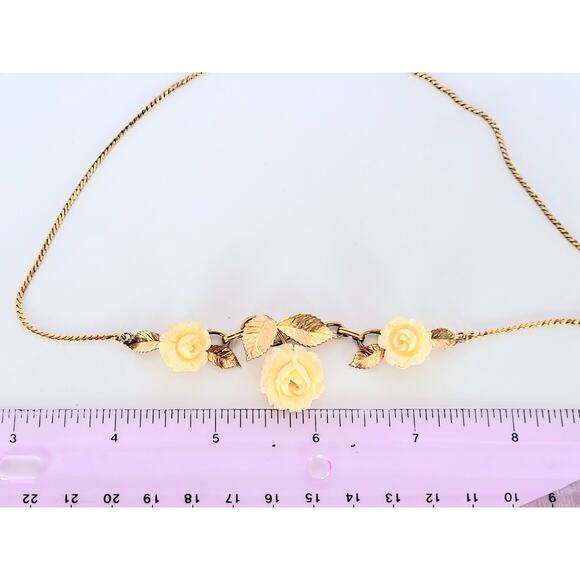 Vintage 1950s Van Dell Designer 12k Gold Filled Ivory Rose Necklace - Picture 11 of 11